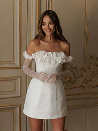 Romantic Floral Off Shoulder Mini Bridal Dress Short 3D Flowers Corset Wedding Dress Ms2504234