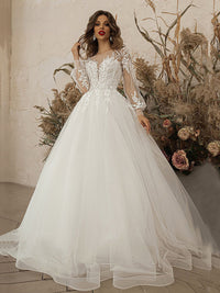 Abiti da sposa manica lunga applicazioni pizzo fiori 3D abito da sposa boho Ms2503243