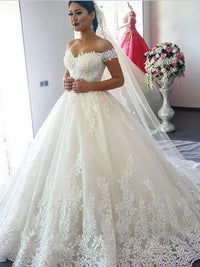 Vestido de Noiva Plus Size Ombros Descobertos 2025 Vestido de Noiva Linha A Aplicações de Renda em Tule Vestido Nupcial