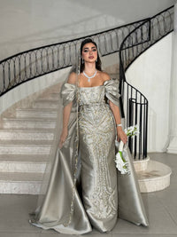 Abito da sera di lusso con perline, manica con spacco, abito da ballo sirena, abito da festa da donna MS20250307
