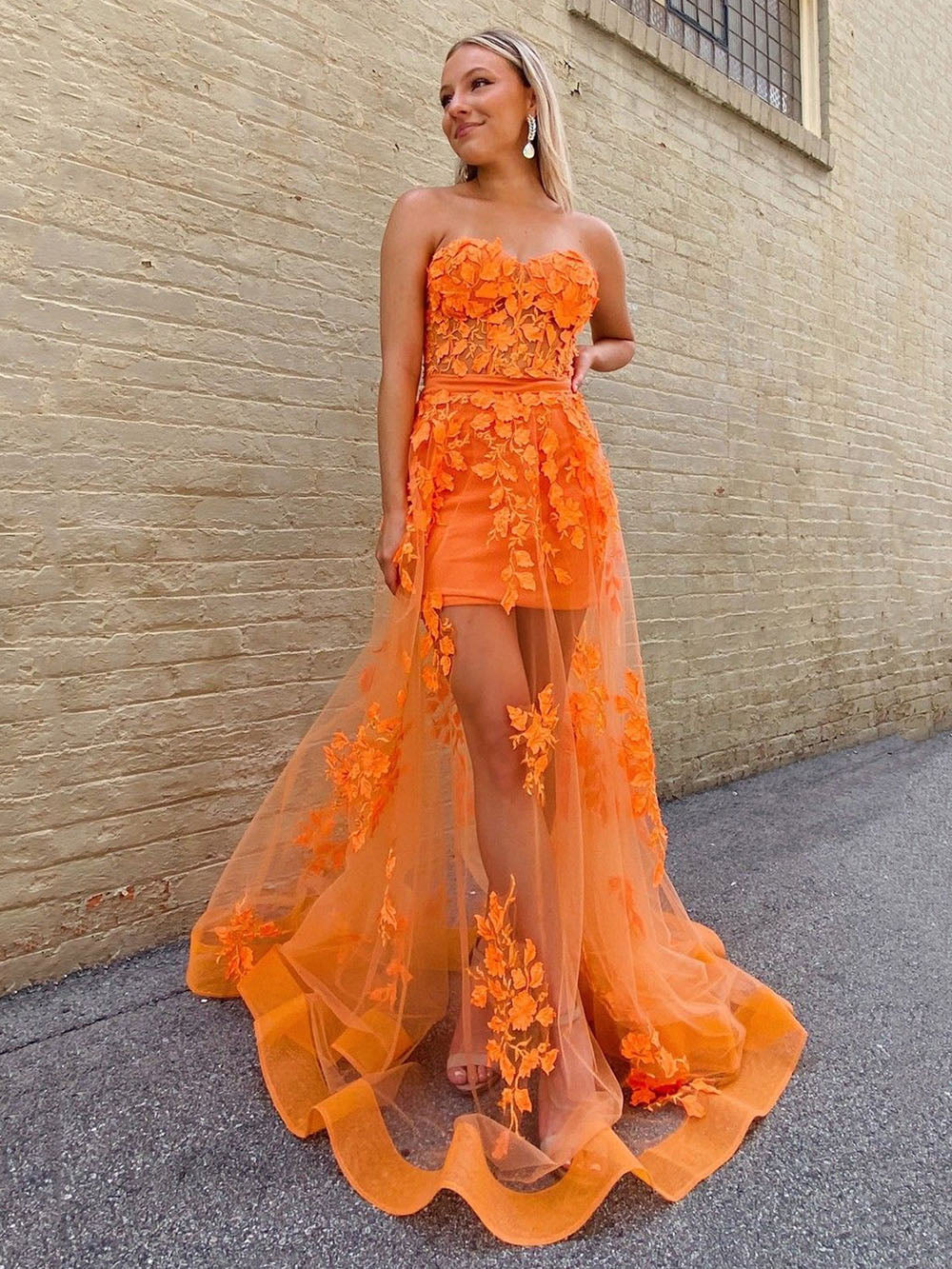 Orange Prom Dress 3D Floral Appliques Elegant Party Dress Ms2509011 Msikoods Official Store Orange Prom Dress 3D Floral Appliques Elegant Party Dress Ms2509011 Msikoods Official Store