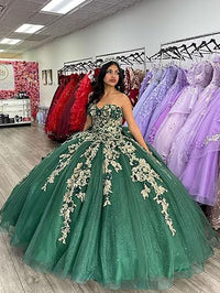 Wunderschöne trägerlose Quinceanera-Kleider mit Perlen, Ballkleid, bauschige Spitze, Ballkleider mit Schleppe, Blumenmuster, Sweet 15 16 Kleider