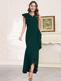 Robe de soirée asymétrique à volants pour femme, robe de soirée sirène fendue, robe d'invité de mariage