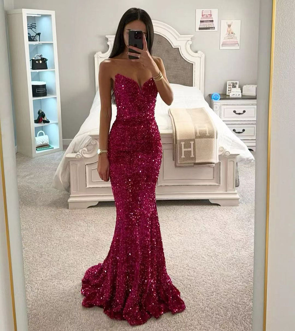 Sequin Prom Dress 2025 Sweetheart Long Sparkly Mermaid Evening Dress G –  Msikoods Official Store