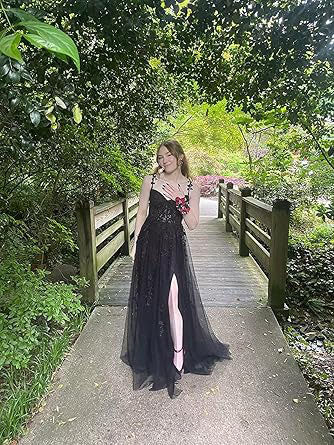 Tulle Lace Applique Prom Dresses Long for Women 2024 Spaghetti Straps A-Line Evening Cocktail Party Dresses