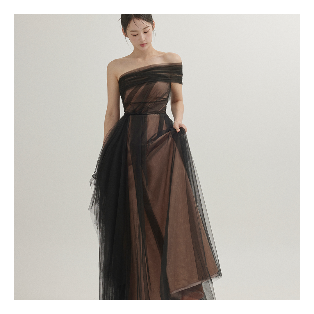 Korea Lady Ballkleider Tüll One Shoulder Bodenlang Formelle Abendkleid Partykleid
