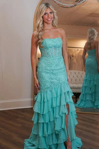 Vestido de Baile Elegante em Camadas com Aplicações de Renda, Sem Mangas, Pregas, Vestido Formal Ms2504071