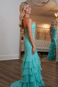 Vestido de Baile Elegante em Camadas com Aplicações de Renda, Sem Mangas, Pregas, Vestido Formal Ms2504071