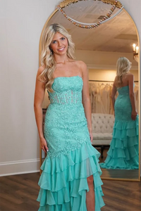 Vestido de Baile Elegante em Camadas com Aplicações de Renda, Sem Mangas, Pregas, Vestido Formal Ms2504071