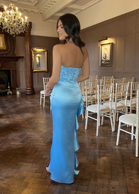Vestido Formal de Manga Comprida Midi Assimétrico com Drapeado Vestido de Baile Vestido de Cocktail para Escritório Ms2505085