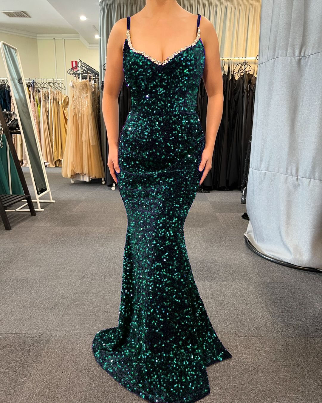 Grape purple Mermaid Sequins Evening Dresses 2024 Spaghetti strap Crstal Formal Party Gown