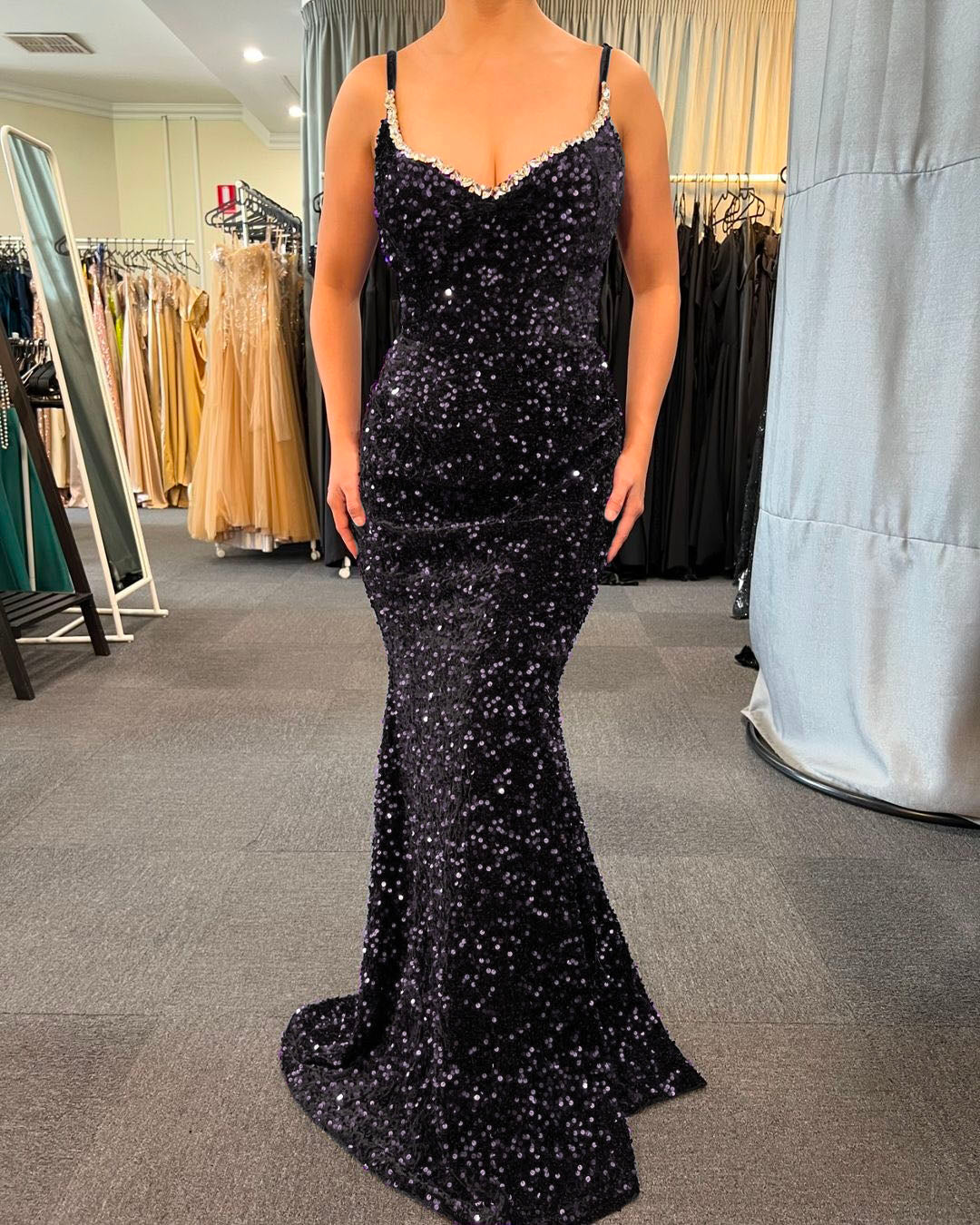 Grape purple Mermaid Sequins Evening Dresses 2024 Spaghetti strap Crstal Formal Party Gown