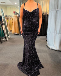 Grape purple Mermaid Sequins Evening Dresses 2024 Spaghetti strap Crstal Formal Party Gown