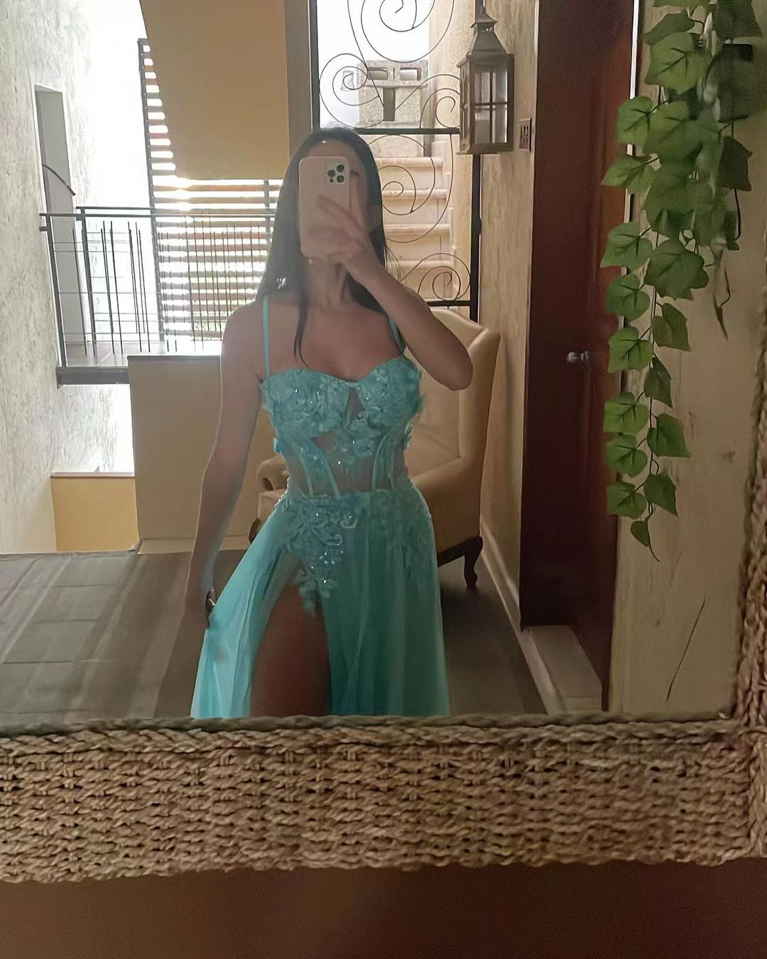 Tulle Long Prom Dresses Lace Appliques Spaghetti strap Party Dress Side Split Women Evening Gown