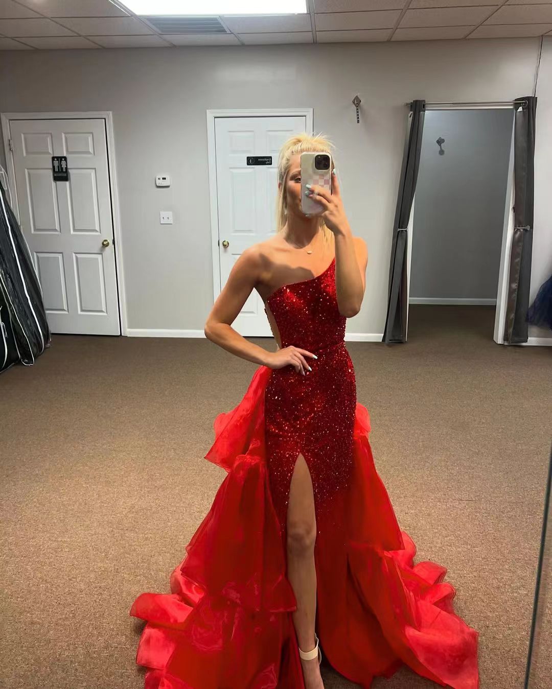 Robe de soirée sirène à paillettes scintillantes, asymétrique épaule dénudée, train détachable, robe de soirée formelle