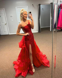 Robe de soirée sirène à paillettes scintillantes, asymétrique épaule dénudée, train détachable, robe de soirée formelle