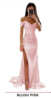 Abiti da sera per donne 2025 Sparky Sequin Bodycon con spalle scoperte Abito formale sirena da ballo con spacco