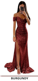 Abiti da sera per donne 2025 Sparky Sequin Bodycon con spalle scoperte Abito formale sirena da ballo con spacco