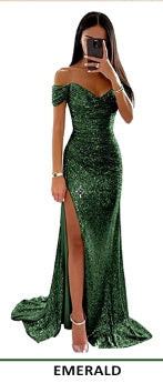 Abiti da sera per donne 2025 Sparky Sequin Bodycon con spalle scoperte Abito formale sirena da ballo con spacco