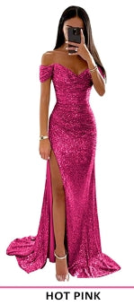 Abiti da sera per donne 2025 Sparky Sequin Bodycon con spalle scoperte Abito formale sirena da ballo con spacco