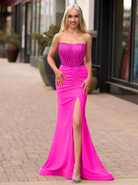 Sequin Corset Evening Dress with High Slit Strapless Prom Gown 2025 Ms2506155