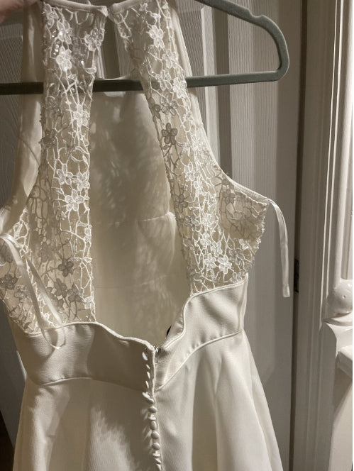 Abito da sposa floreale 3D lunghezza tè romantico con corsetto, abito da festa nuziale midi in tulle, abito da sposa Ms250103