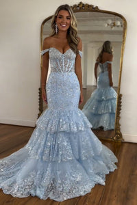 Vestido de Baile com Corpete, Decote Coração, Babados em Camadas, Fenda Alta, Sereia de Renda Brilhante Ms2504111