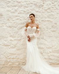Boho Mermaid Wedding Dresses Detachable Sleeves Lace Appliques Sweetheart Corset Bridal Gown Court Train