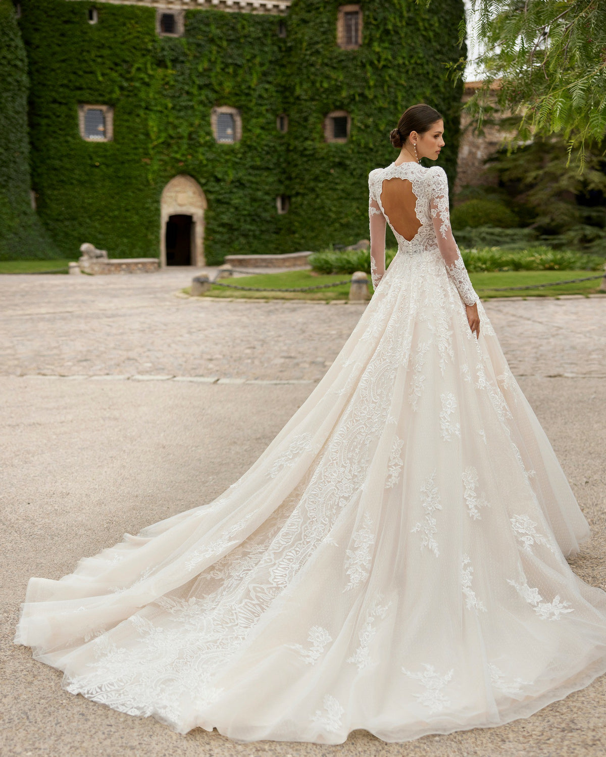 Elegant Backless V Neck Wedding Dress For Women Lace Appliques Long Sleeves Luxury Bridal Gowns