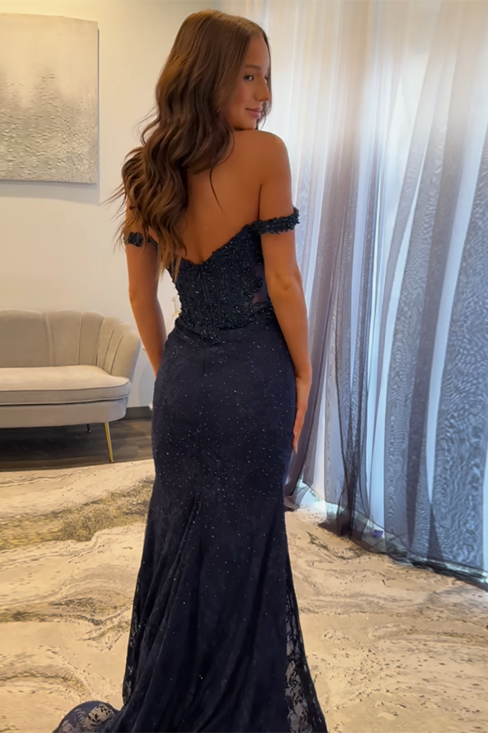 Vestido Formal de Manga Comprida Midi Assimétrico com Drapeado Vestido de Baile Vestido de Cocktail para Escritório Ms2505085
