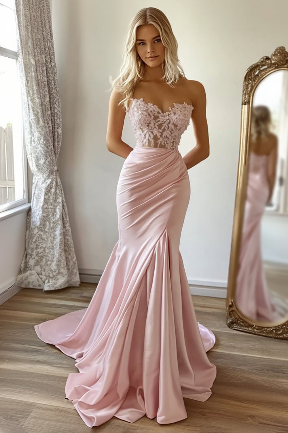 Vestido de baile evasê com pregas e recortes, decote coração, sexy, com fenda alta, vestido de noite elegante Ms2504012