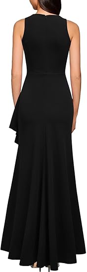 Vestido de Baile Elegante de Sereia Sem Mangas com Fenda Alta e Folhos, Vestido Longo Formal para Noite, Vestido para Convidada de Casamento