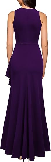 Vestido de Baile Elegante de Sereia Sem Mangas com Fenda Alta e Folhos, Vestido Longo Formal para Noite, Vestido para Convidada de Casamento