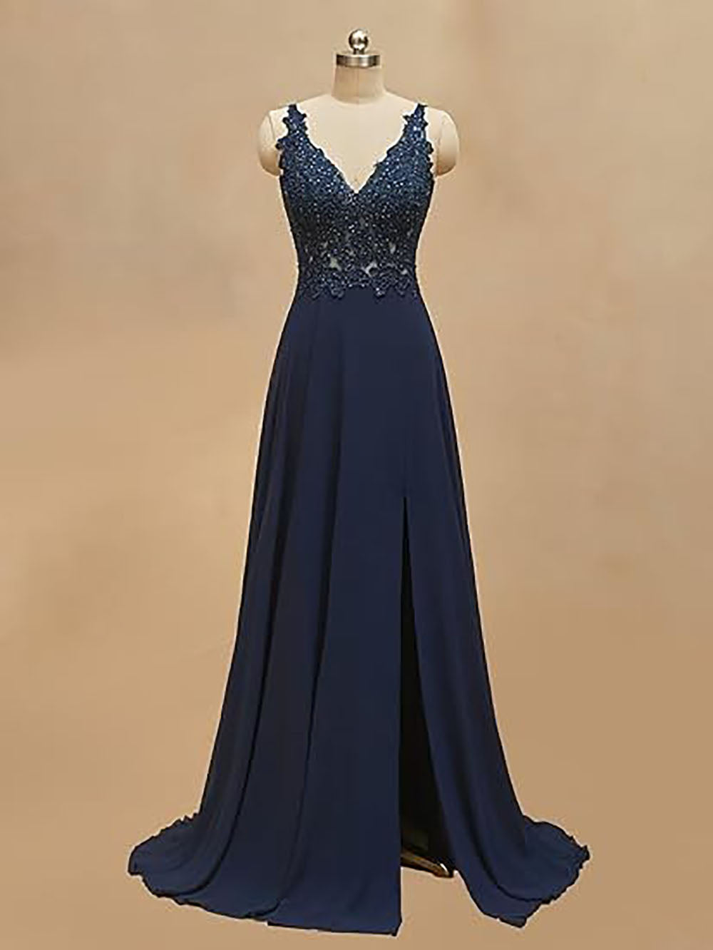 Abiti da damigella d'onore da donna lunghi in chiffon con spacco, abiti semi-formali a linea ad A con scollo a V e schiena scoperta, abiti da sera per matrimoni