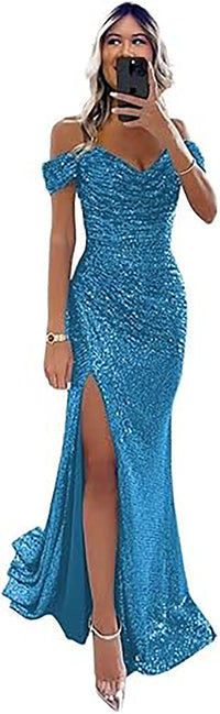 Abiti da sera per donne 2025 Sparky Sequin Bodycon con spalle scoperte Abito formale sirena da ballo con spacco
