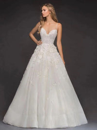 Abiti da sposa a linea A con spalline sottili, abiti da sposa con applicazioni in pizzo, abito da sposa squisito