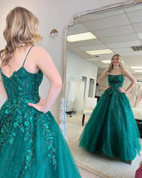 Robes de bal en tulle pailleté pour femmes Appliques en dentelle scintillante Robes de bal longues Bretelles spaghetti Robes de soirée trapèze