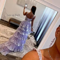 Glitter Tiered Tulle Lace Prom Dresses Long for Teens 2024 Spaghetti Straps Formal Wedding Evening Gowns