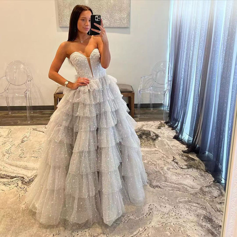 Tiered Glitter Tulle Prom Dresses For Women Long Ball Gown Girl Prince Msikoods Official Store Tiered Glitter Tulle Prom Dresses For Women Long Ball Gown Girl Prince Msikoods Official Store