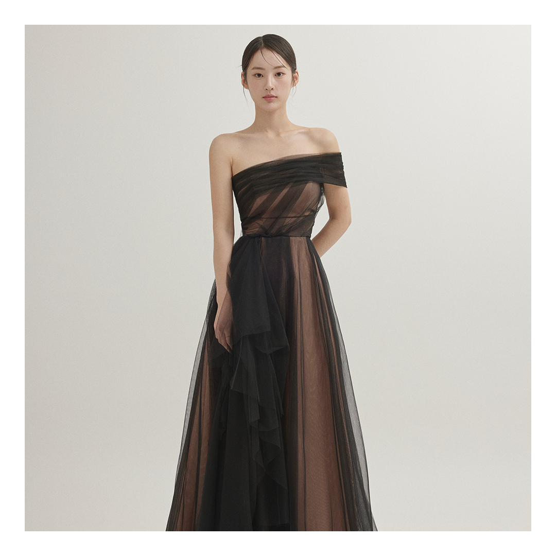 Korea Lady Ballkleider Tüll One Shoulder Bodenlang Formelle Abendkleid Partykleid