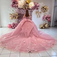 Sweetheart Ball Gown Quinceanera Dresses Bead Appliques Flower Pink Prom Dress Party Gowns Vestidos De 15 Anos