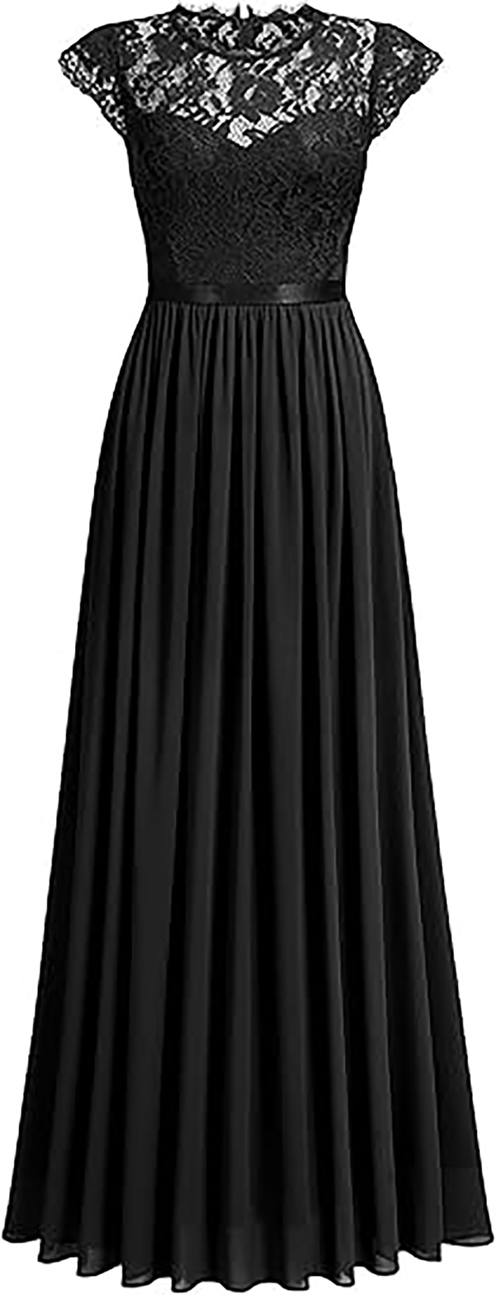 Vestito da festa elegante da donna con scollo a V, maniche a cappuccio e spacco alto in pizzo nero