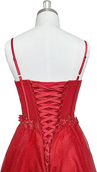 Robe de soirée longue en tulle à bretelles spaghetti et décolleté plongeant pour femme