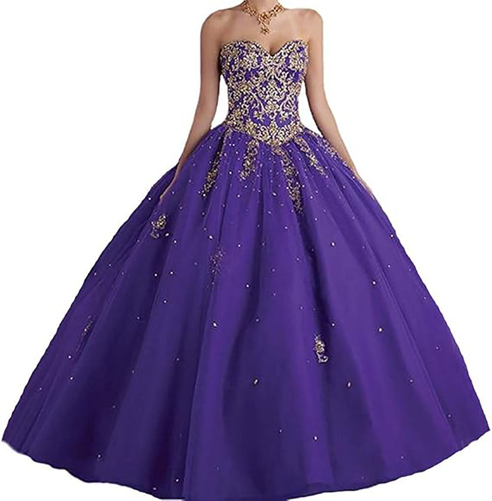 Abito da ballo Sweet 16 Abito Quinceanera Abito formale lungo da ballo con applicazioni dorate