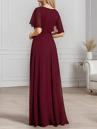 Abito da madre in chiffon con maniche svolazzanti, pizzo, vita decorata con perline, abito formale per festa di matrimonio