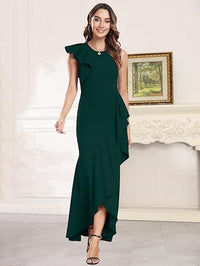 Robe de soirée asymétrique à volants pour femme, robe de soirée sirène fendue, robe d'invité de mariage