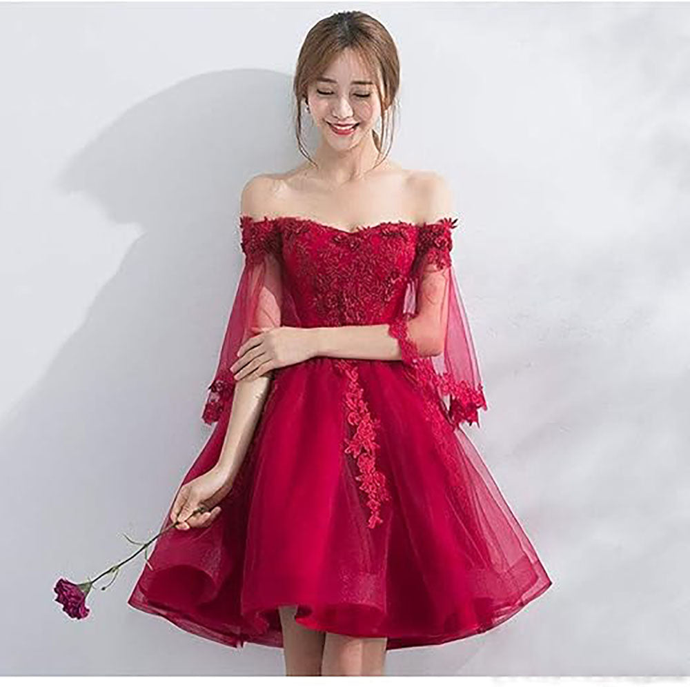 Vestidos de Regresso a Casa para Mulheres com Ombros Descobertos, Aplicações de Renda, Vestidos Curtos de Baile, Vestidos para Festa de Graduação