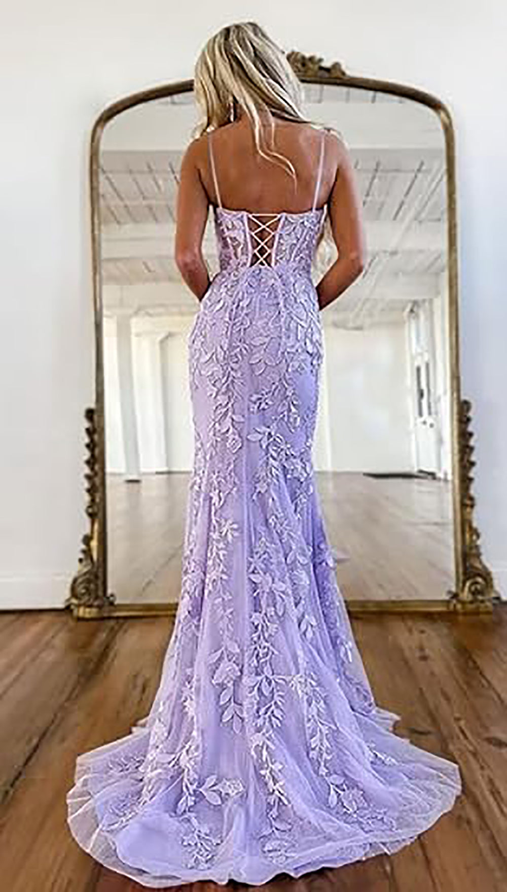 Vestidos de Baile Elegantes com Aplicação de Renda, Estilo Sereia, Fenda, Alças Finas, Vestidos Formais em Tule, Vestidos de Festa Sensuais
