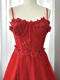 Robe de soirée longue en tulle à bretelles spaghetti et décolleté plongeant pour femme