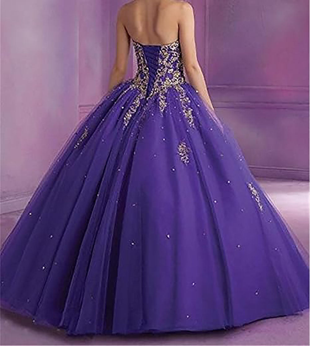 Abito da ballo Sweet 16 Abito Quinceanera Abito formale lungo da ballo con applicazioni dorate